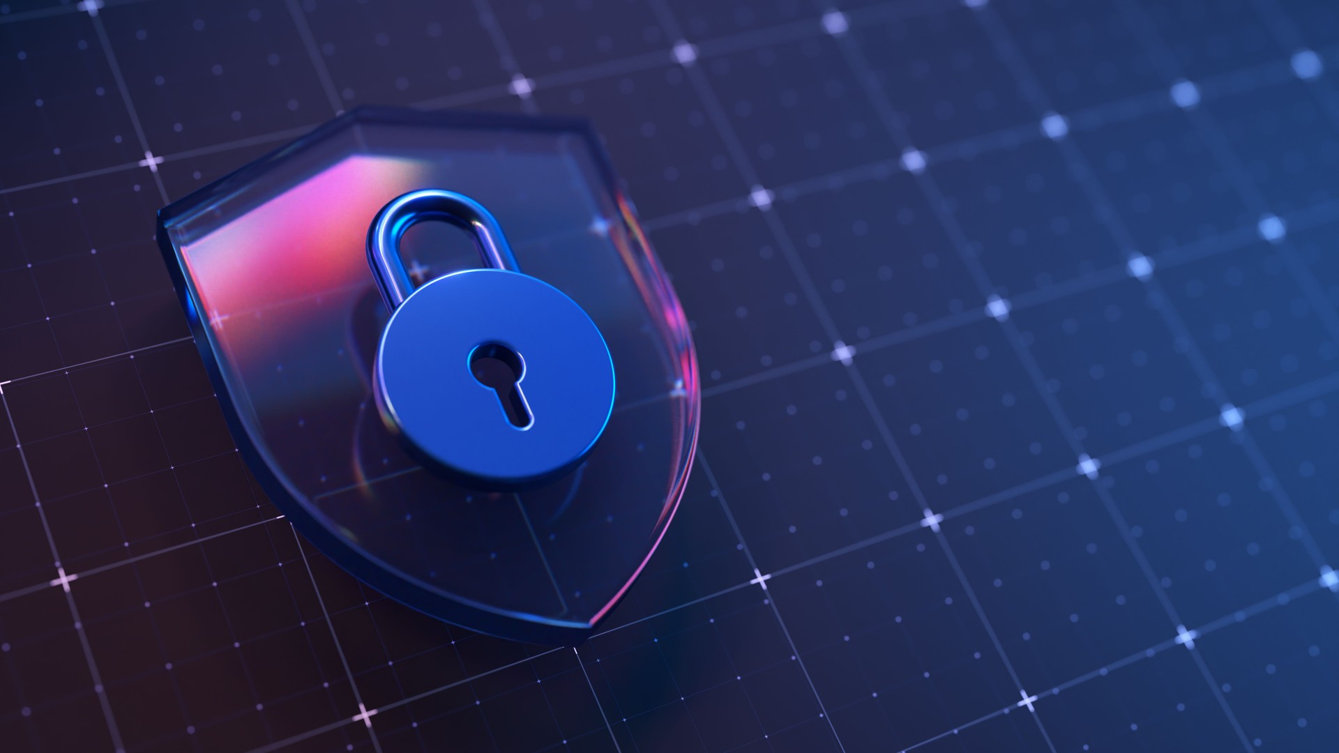 Blue Lock on Digital Shield Representing Cybersecurity Concept