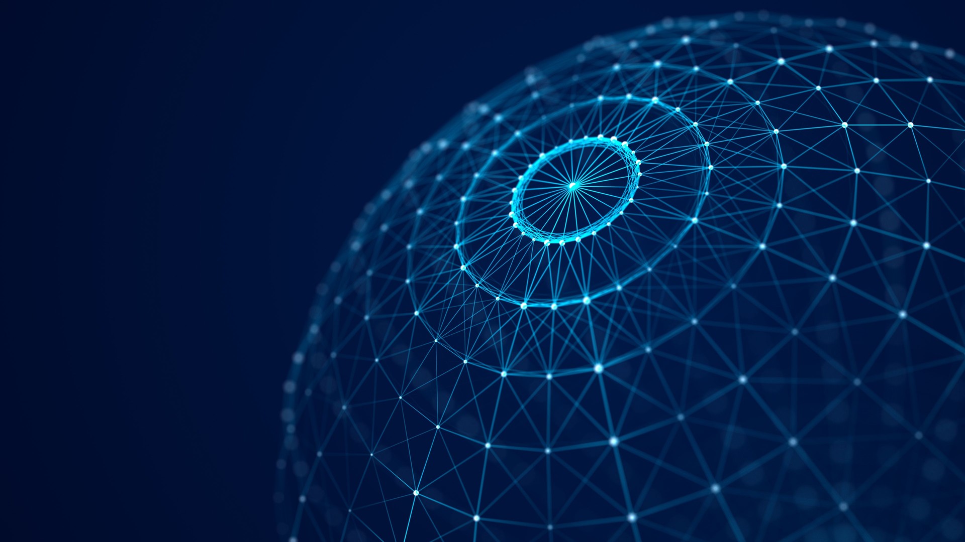 Technology blue sphere with connecting dots and liles. Digital abstract network structure. 3D rendering.